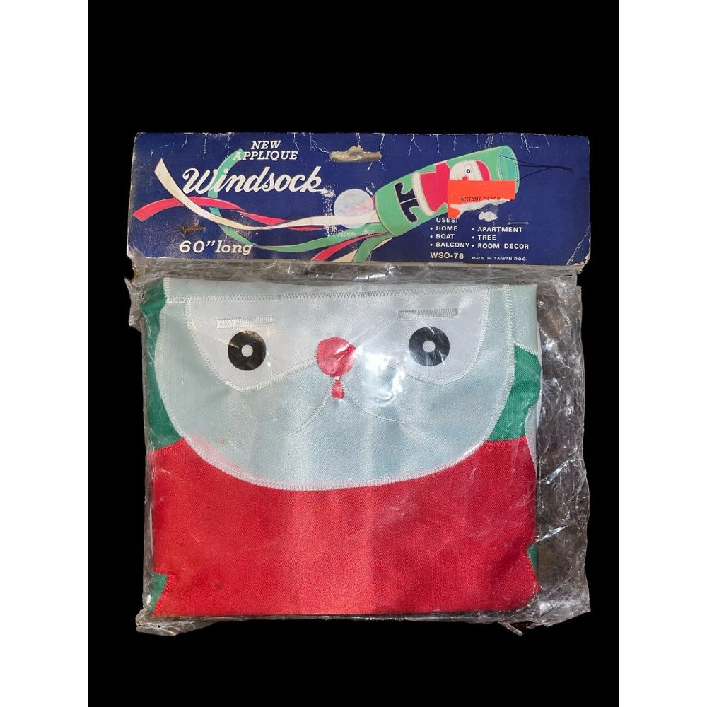 NOS vintage New Applique Windsock- Santa